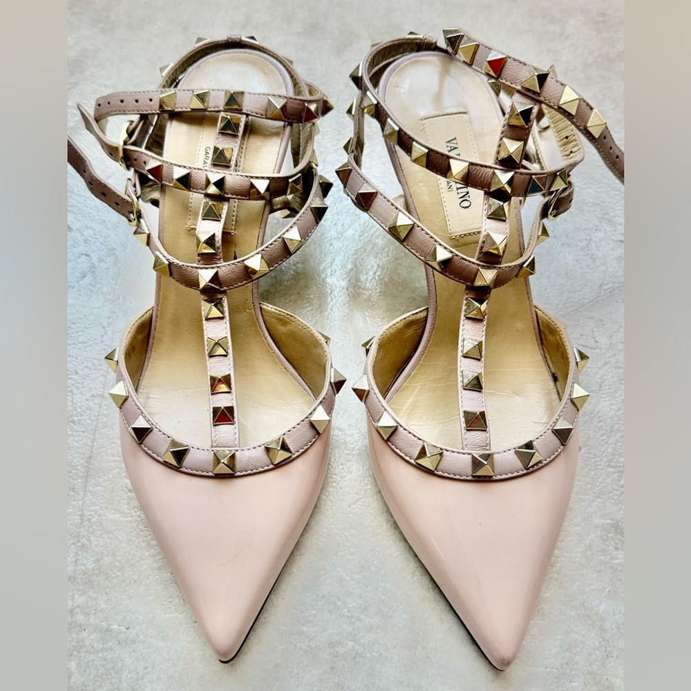 Valentino Pink and Gold Rockstud Heels